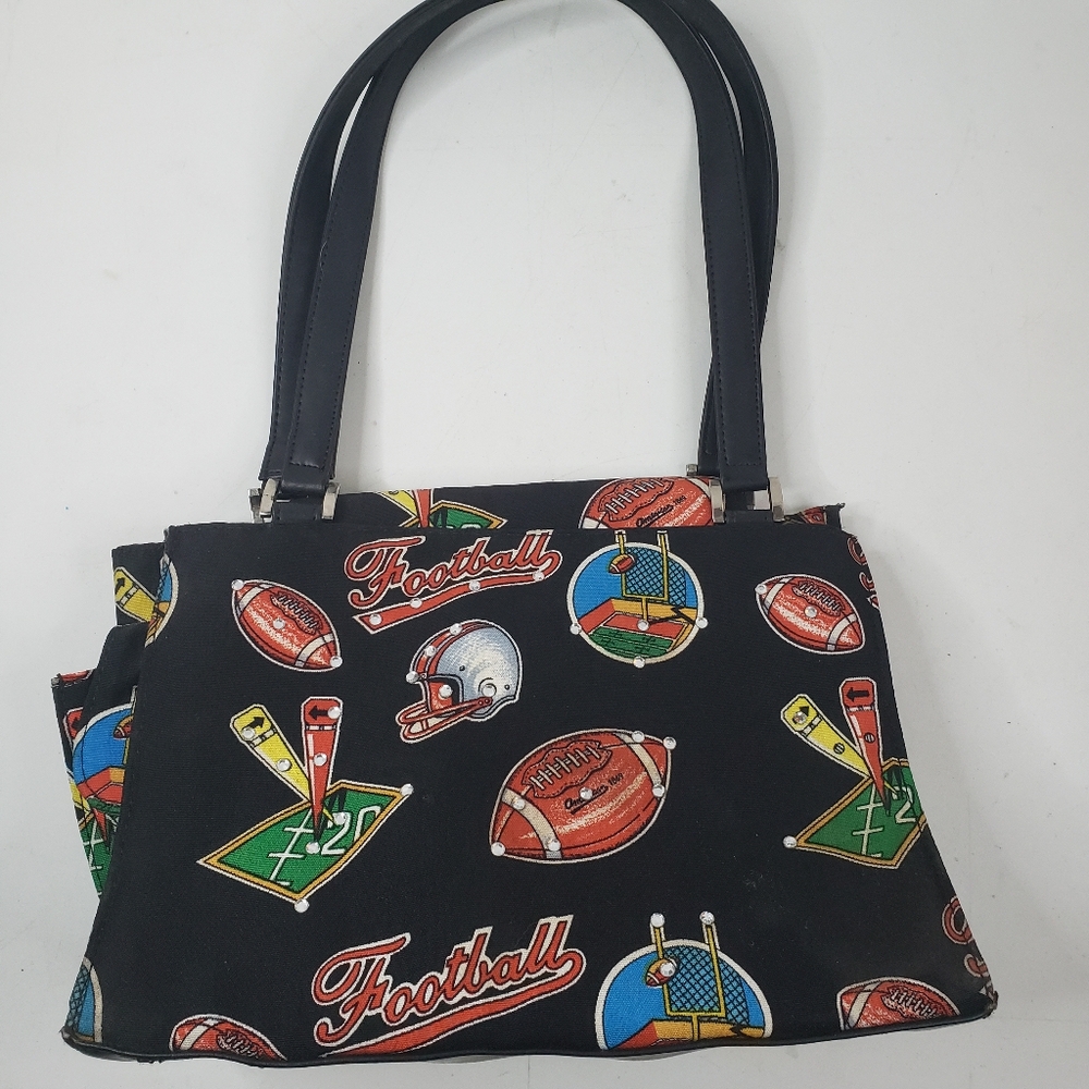 Cleto Black Football Print With Rhinestone Embellishment Purse